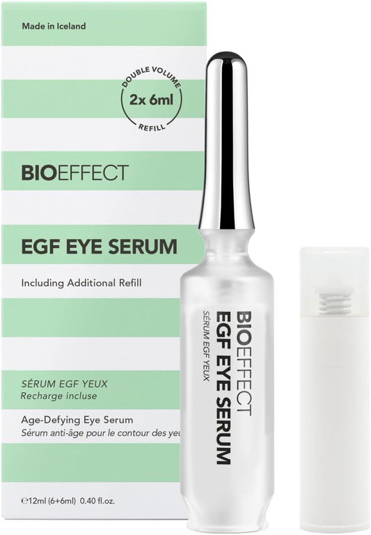 BIOEFFECT EGF Eye Serum with De-Puffer Rollerball | Age-Defying Under Eye Treatment with Epidermal Growth Factor for Fine Lines, Wrinkles, Puffiness & Sagging (6 mL + 6 mL) 12 mL / 0.40 oz