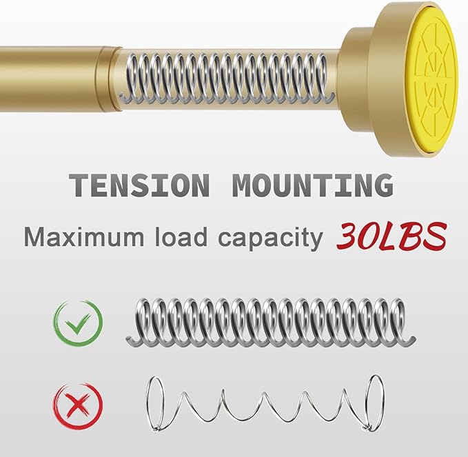 Thestoa Gold Shower Curtain Rod Adjustable 43-78 inch, 1"Diameter Spring Tension Curtain Rod No Drill, Anti-Rust Non-Slip Shower Rod for Bathroom