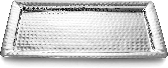 Monarch Abode Decorative Tray â 16-Inch Hand Hammered Nickel Finish Metal Bathroom Tray Countertop, Vanity Trays Organizer, Perfume Plate for Dresser, Kitchen Countertop Large Fruit Platter