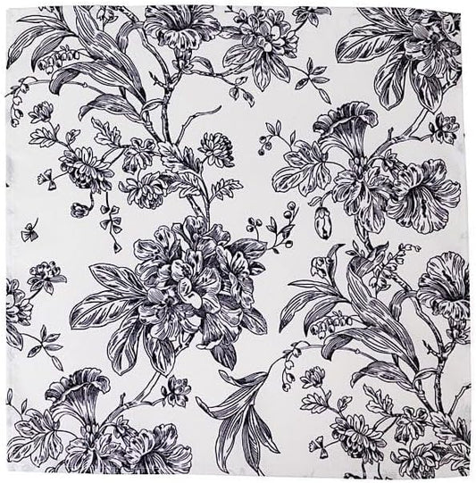 5 pcs 20-Inch White with Black Floral French Toile Polyester Dinner Napkins Vintage Pastoral Rustic Washable Table Napkin for Indoor & Outdoor, Farmhouse Decor, Picnic, Tabletop Decoration