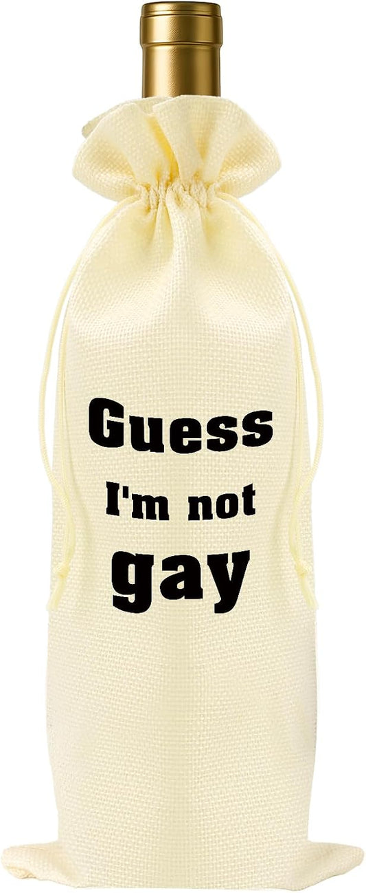 ZuEiiDop Funny Bachelor Party Decorations Favors Guess I'm Not Gay Wine Bag for Groom to Be Wedding Engagement Gifts for Men Him Groom to Be Gifts Wedding Engagement Bachelor Party Supplies