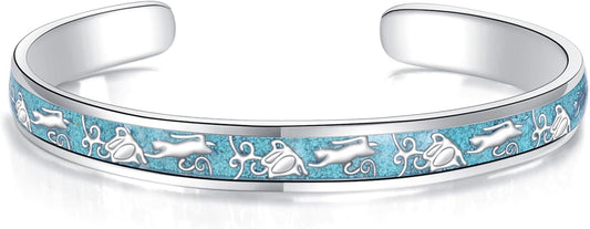 ONEFINITY Bracelets for Women 18k White Gold Plated Turquoise Bangle Cuff Bracelets Turquoise Jewelry Gift for Women