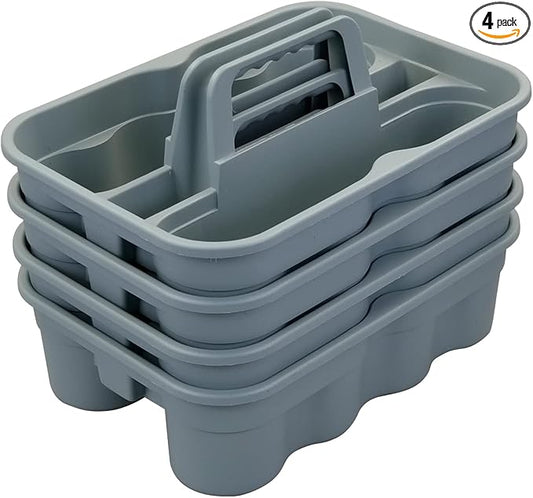 Teyyvn 4 Pack Carry Caddy, Plastic Cleaning Caddy with Handle, Gray