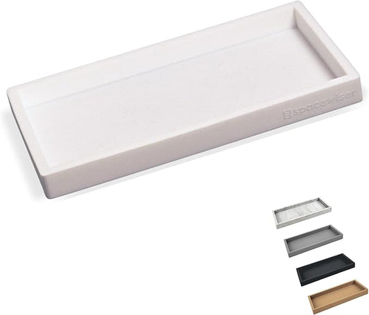 Countertop and Vanity Tray - Small 7.7â Silicone Tray for Soap Dispenser, Bathroom Trays, Dish Soap Trays for Kitchen Counter, Sink Caddy Sinks Organizer, Soaps Dish & Sponge Holder, White