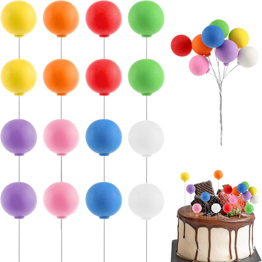 16 Pcs Rainbow Cake Balls Colorful Balloon Cake Topper Mini Balloon Cake Decorations Picks Round Balloon Cupcake Topper Mini Balloons on a Stick Rainbow Ball Cake Toppers for Birthday Cake Decorating