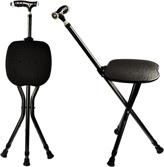 Yayayo Hold 440 lbs Folding Canes with Seat Walking Stick Height Adjustment Cane Seat Capacity Frosted Handle with Magnetic Therapy Stone Crutches Stool