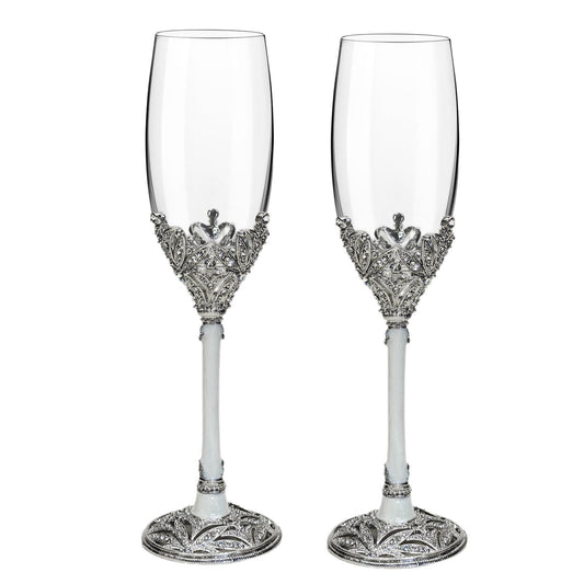 Jozen Gift Champagne Flutes -His and Hers,Wedding Toasting Glasses for Engagement Celebrations, Bridal Shower and Registry Idea, Tall Wine Glasses for Bride and Groom Gifts,7oz (Silver&white)