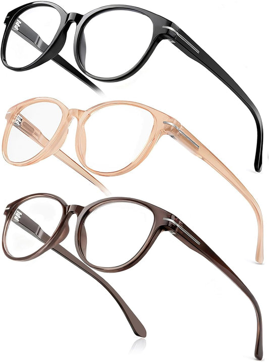 Single Vision Reading Glasses for Women, Retro Round Frame Anti Blue Light/Eye Fatigue/UV Computer Readers, Vintage Lady Eyeglasses (Black&Brown&Light Apricot, 2.50x)