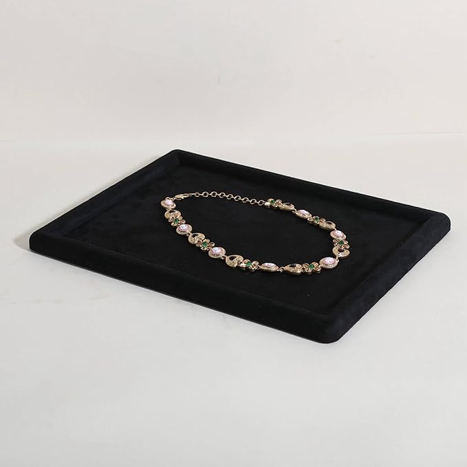 Rectangle Jewelry storage organizer plate, Velvet Jewerly display tray, Empty showcase tray for Necklace Bracelet Ring EarringãBlack-Medium, 11.8 x 8.7 in ã