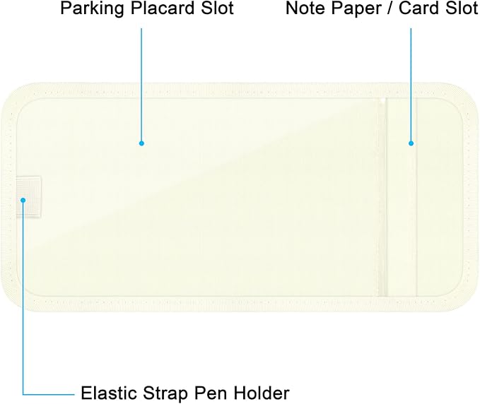 Handicap Placard Holder for Auto, Wisdompro Disabled Parking Permit Sign Protector for Car Sun Visor with Note Paper Slot, Pen Holder and Elastic Strap - Beige