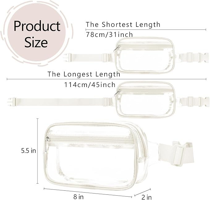 VOROLO Clear Fanny Pack Crossbody Bag For Women And Men Belt Bag Gift For Women Bum Bag with Adjustable Strap for Sports Clear White