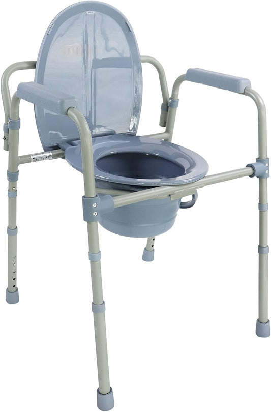 PEPE Mobility 3-in-1 Bedside Commode with Sturdy Dual-Crossbar Support Construction, Stable Commode Chair with Bucket, 300 Lbs Weight Capacity, Grey