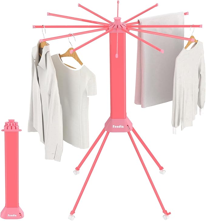 Clothes Drying Rack Foldable & Collapsible Drying Racks with 4-Leg Octopus Design, Large Capacity Space Saving Indoor Drying Rack for Bedroom,Balcony,Laundry for Indoor/Outdoor Useï¼Pinkï¼
