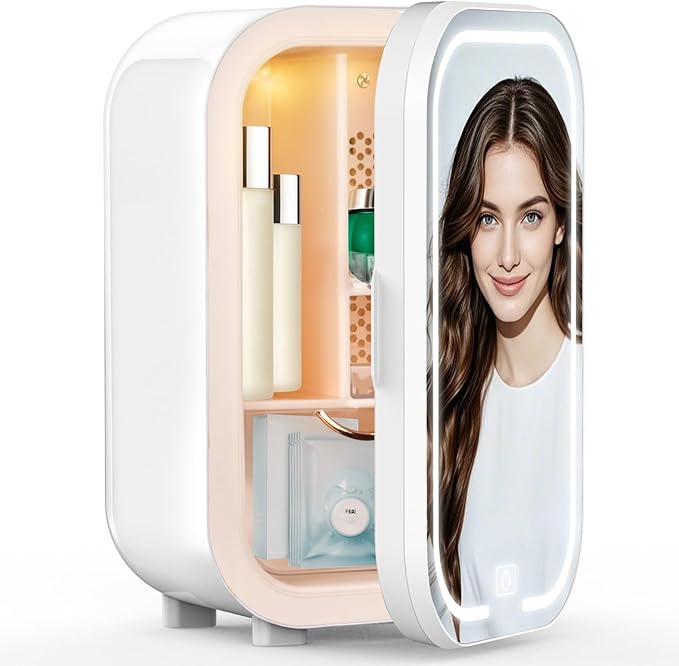 22L Mini Skincare Fridge, Beauty Fridge for Cosmetic Storage, 44Â°F Intelligent Temperature Control, Personal Small Makeup Refrigerator for Bedroom, Dorm (22L-Mirror, Classic White)