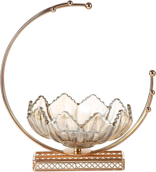 Decorative Fruit Bowl for Table Countertop Crystal Glass Moon Petal Fruit Plate Dessert Plate Creative Room Coffee Table Decoration Jewelry Storage Candy Plate Home Decor Arts Ornaments Fruit Storage