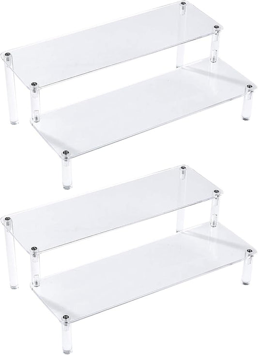 BYCY 2 Pack 2-Tier Clear Acrylic Display Stand Display Shelf for Dessert Jewels Figurines, Clear Cupcake Stand - 2 Pack ( 12" * 6.9" * 4.25" )