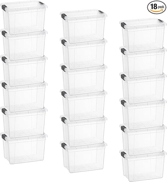 Superio Clear Storage Box with Lid, 4.75 Quart Plastic Container Bins for Organizing, Stackable Crates, BPA Free, Non Toxic, Odor Free, Organizers for Home, Office, School, and Dorm, 18 Pack