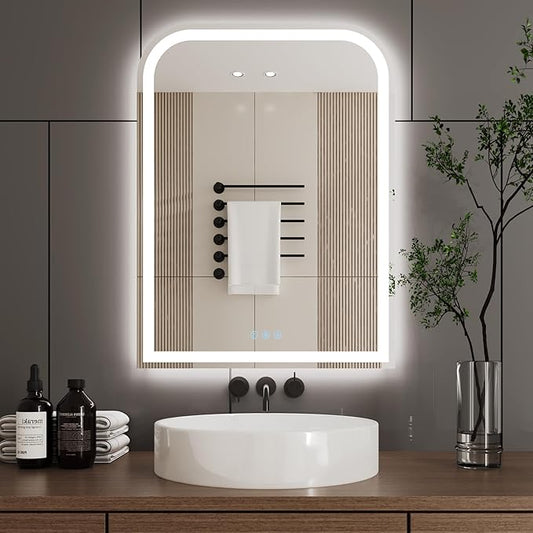 Vanity Mirror with Lights 24x32 inch,Digital Mirror Mirror LED,Anti-Fog,Dimmable & 3 Color Temperature,UL Listed