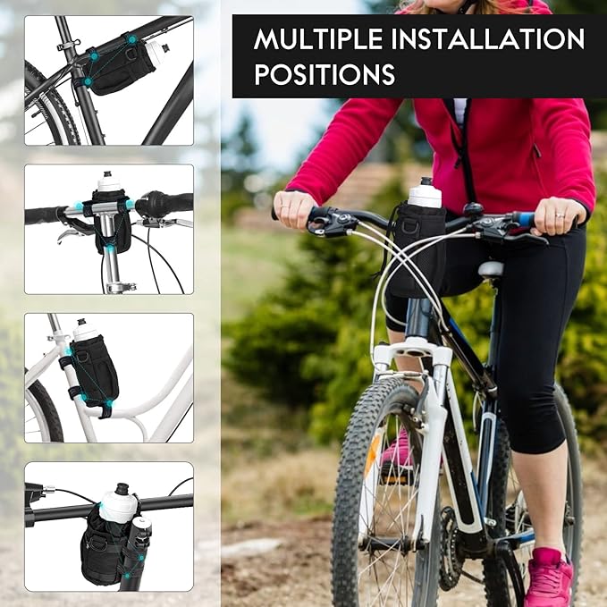 WUVOP Bike Cup Holder, Water Bottle Holder for Bike Handlebar with Mesh Pockets, Universal Cycling Bicycle Water Bottle Drink Cup Cage for Cruiser, Scooter, Mountain Bikes, Road Bikes, Wheelchair