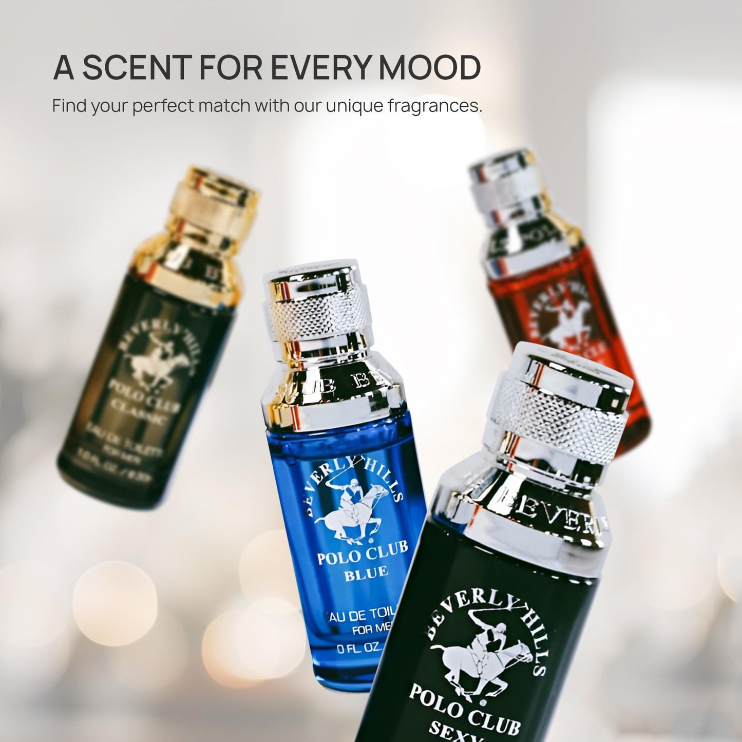 Beverly Hills Polo Club Exclusive Fragrance Collection For Men With 4 Different Fragrances, Blaze, Blue, Classic, and Sexy, 1fl oz Each (Pakaging May Vary)