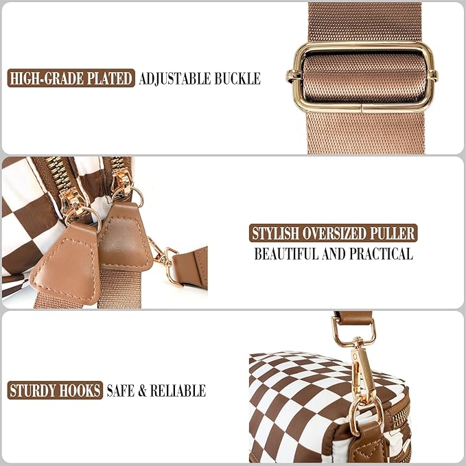 Checkered Crossbody Bags for Women, Spacious Sling & Stylish Bum Bag for Travel, Concerts, Festival, Nylon Fanny Pack Belt Bag (Colour Bum Bag-Brown Checkered)