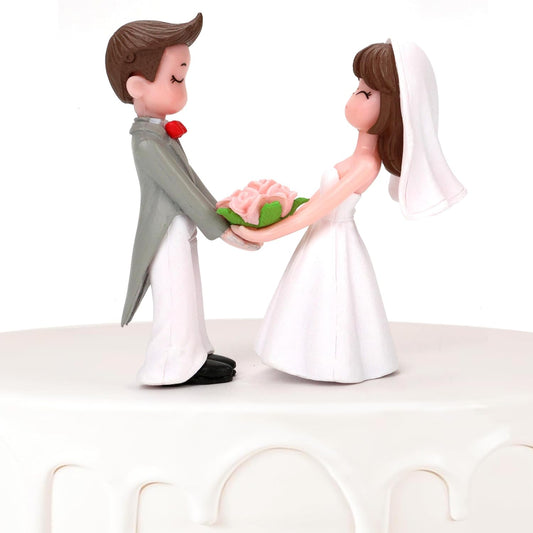 2.7'' Miniature Wedding Cake Toppers Bride Groom Resin Couple Figurine, Rustic Vintage Decorative Statue Doll for Anniversaries Engagement Party Bridal Shower Scene Figure Sand Table Cake Decoration