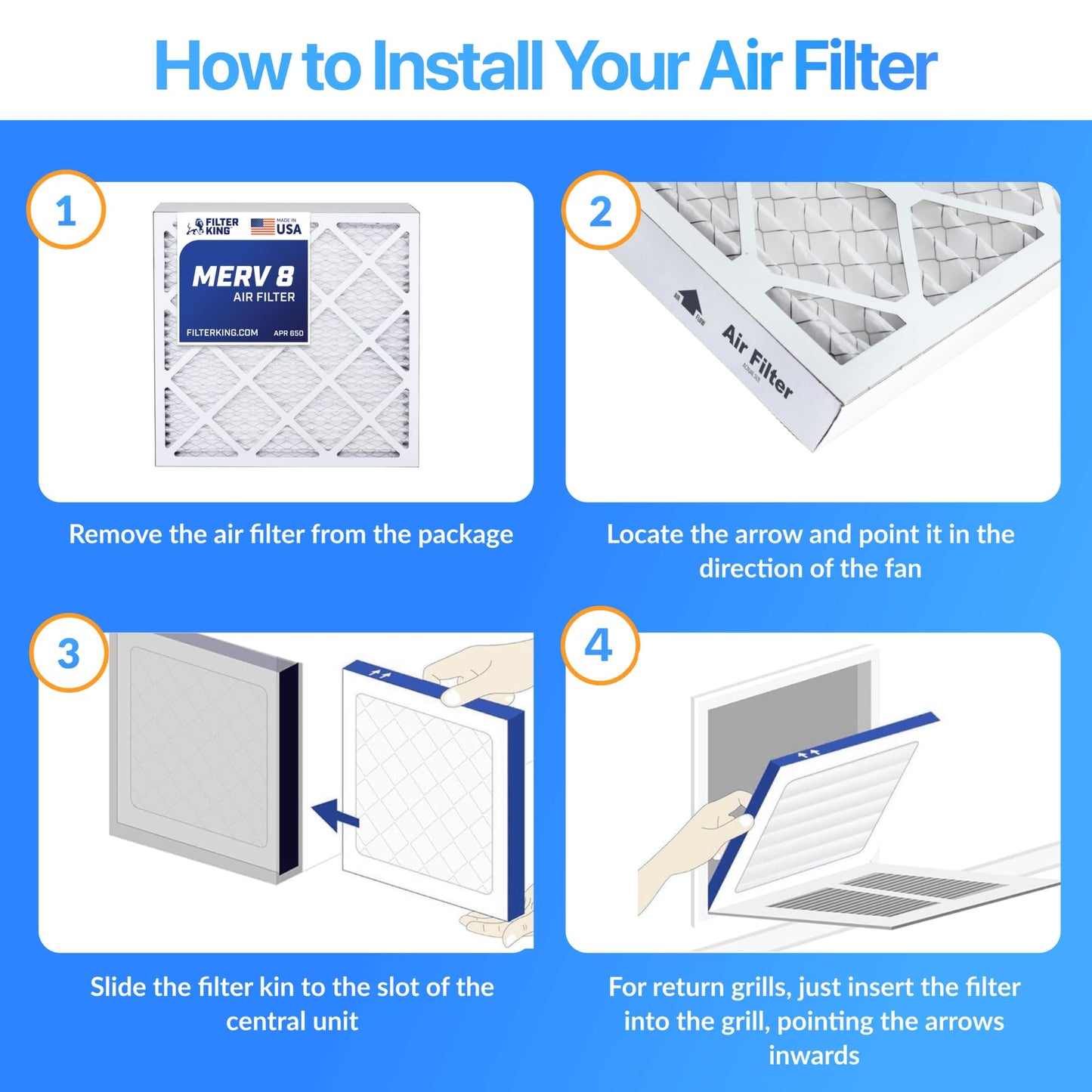 Filter King 19.25x23.25x1 Air Filter (MERV 8) (6-Pack) Dust & Allergy Control AC Furnace Filters, MADE IN USA, HVAC, Pleated, Electrostatic (Actual Size: 19.25 x 23.25 x .75)