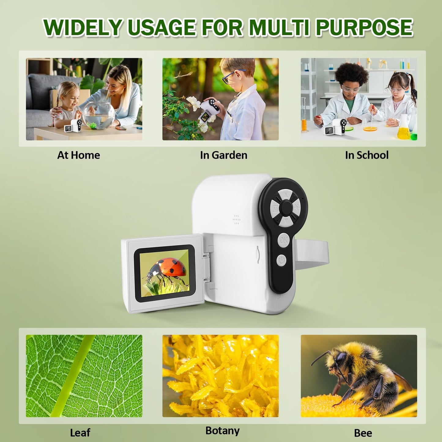 Barchrons 1000X Handheld Microscope for Kids, 4K 2.0" Screen Mini Pocket Microscope with 6 Adjustable LED Lights, Edu Science Birthday Gifts for Kids Ages 8-12, 32G SD Card Included