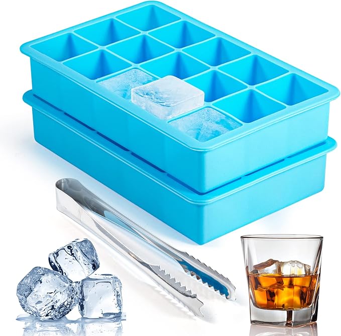 2 Pack Ice Cube Trays, ZDPMK Silicone Easy Release Flexible Molds 15 Ice Cubes Tray for Freezerï¼Cocktailï¼Whiskeyï¼Reusable & BPA Free