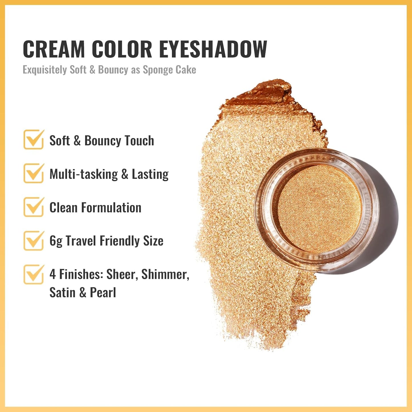 Oulac Gold Cream Eyeshadow - Highly Pigmented Natural Sombra de Ojos, Waterproof & Long Lasting with Moisturizing Formula, Shimmer Glitter Eye Makeup, 6g (21)