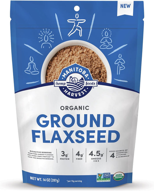 Manitoba Harvest Organic Ground Flaxseed, 3g Plant Based Protein and 4.5g Omegas 3 & 6 per 15g Serving - Perfect for Smoothies, Yogurt & Cereal - Non-GMO, Organic, Vegan, 14oz (Pack of 1)