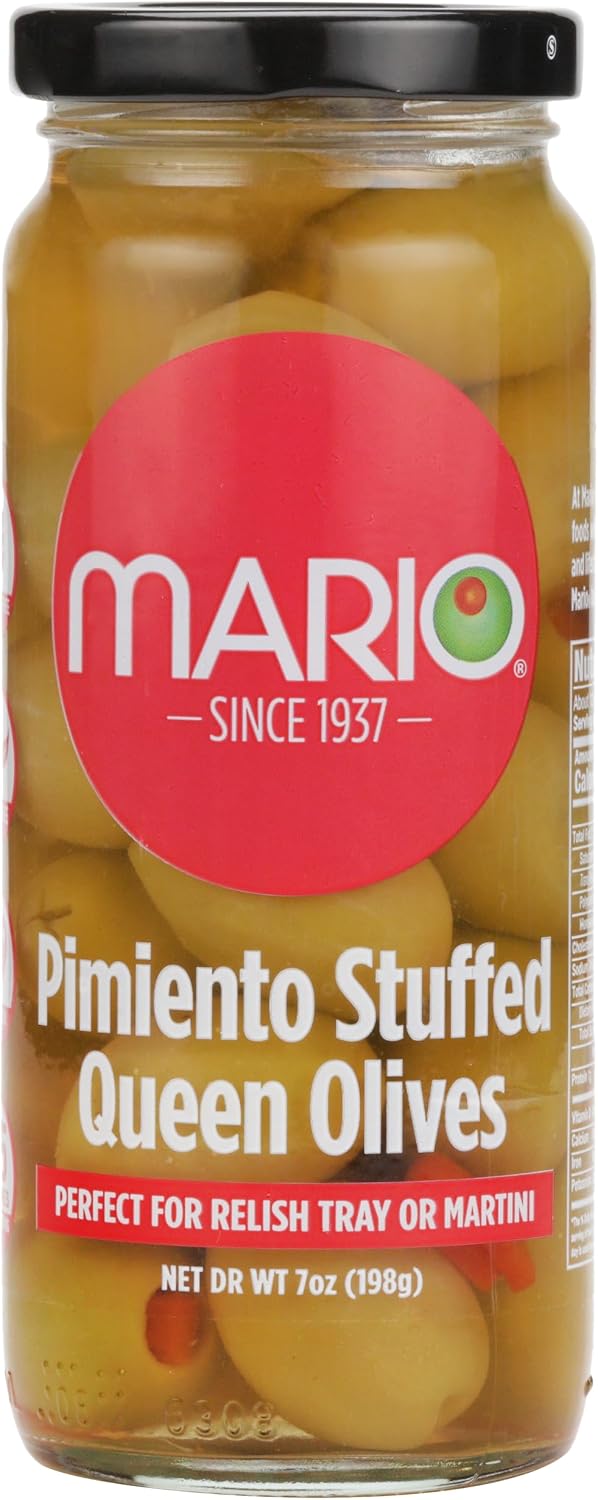 Mario Camacho Foods Queen Olives Stuffed with Minced Pimiento, 7 Ounce (Pack of 1)