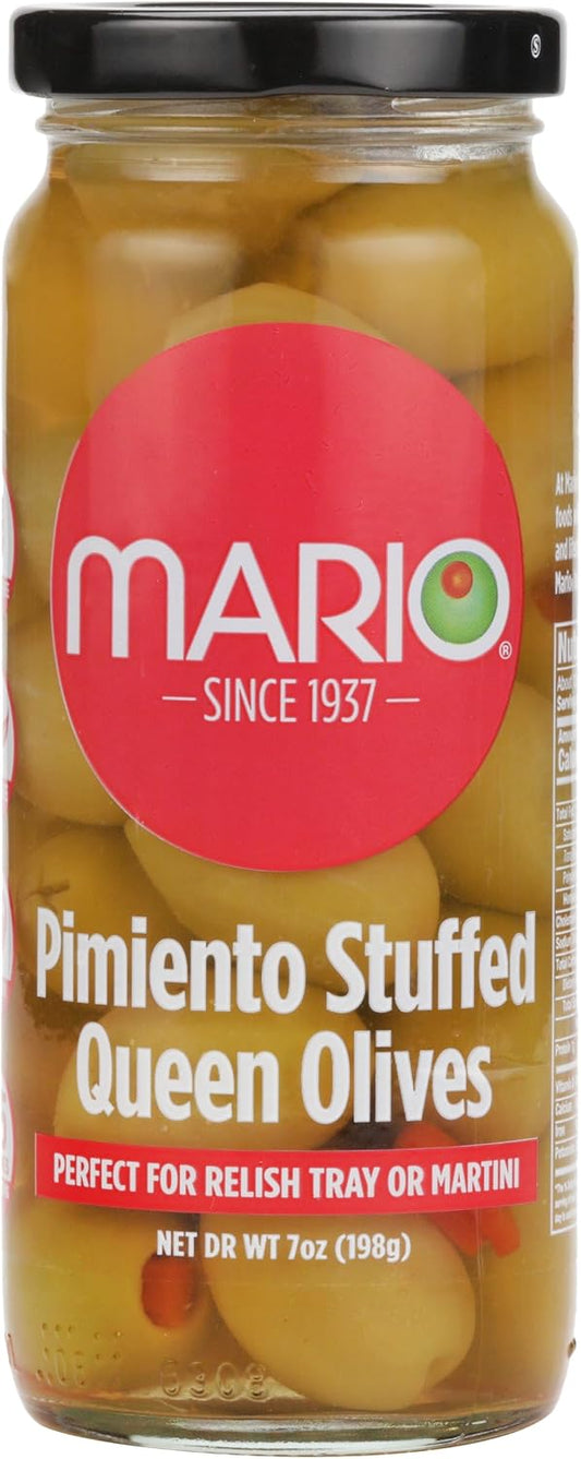 Mario Camacho Foods Queen Olives Stuffed with Minced Pimiento, 7 Ounce (Pack of 1)