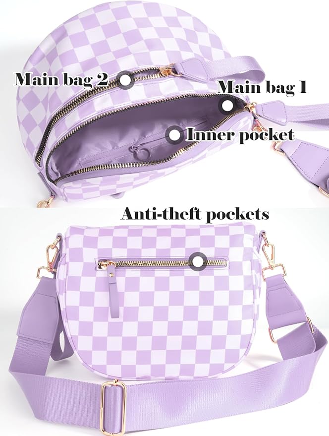 Black and White Checkered Crossbody Bag Bum Bag for Women,Spacious Checkered Purse Fanny Packs Belt Bag