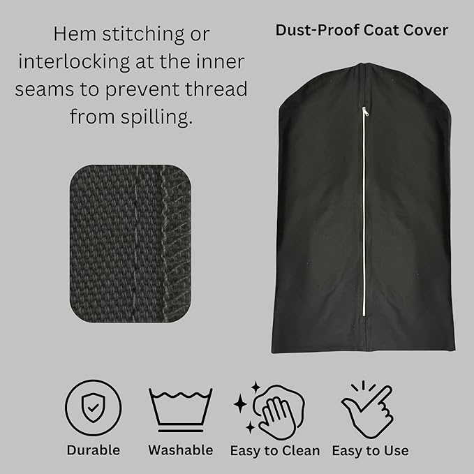 Garment Bag for Hanging Clothes – Organic Cotton Suit & Coat Cover with Zipper | Breathable Closet Organizer for Travel & Storage (Small (24"x35"), Black)