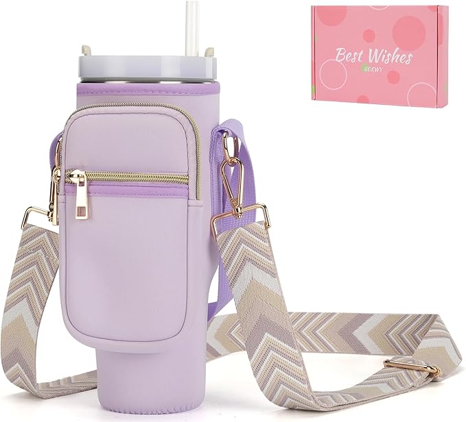 GOEWY Water Bottle Carrier Bag for Stanley 40/30 oz Tumbler with Phone Pocket Neoprene Water Bottle Holder with Shoulder & Handheld Strap Stanley Cup Accessories