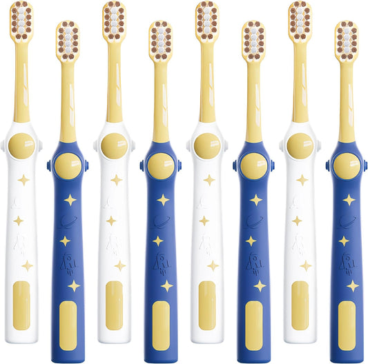 EASICUTI Extra Soft Toddler Toothbrushes 8 Pack, Space Style Kids Toothbrushes for Ages 2-12 Years, Baby Toothbrush 12 Months and up, Childrens Toothbrush Help Remove Plaque and Stains-Blue, White