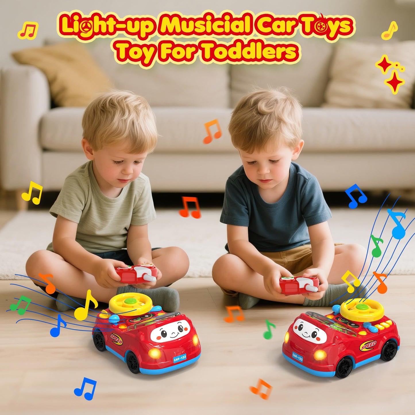 Toddler Toys For Ages 2-4 Boy - Remote Control RC Push Car Racing Adventure Steering Wheel Driving Games,Interactive Learning Educational Christmas Birthday Gift For Kids Age 2 3 4(Yellow Red)