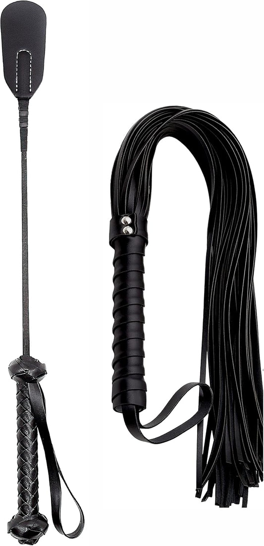 Horse Riding Crop Whip Set 18" 27" - Horse Set Flogger Faux Leather - Riding Whip for Horse Equestrian - English Riding Set Crop for Horses