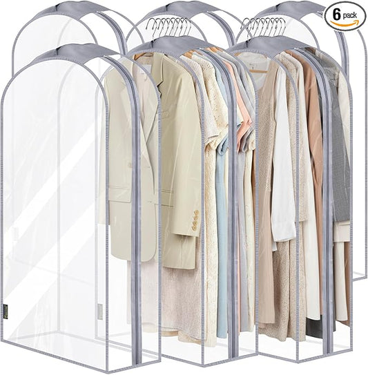 BALEINE 40'' Clear Garment Bags, 10.5'' Wide PEVA Suit Bag for Closet Clothes Dresses Suit Coats Storage (Clear, 6PK)