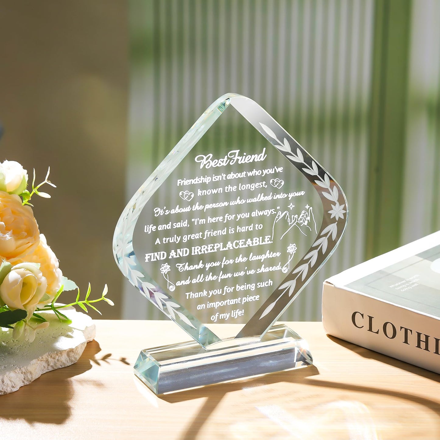 Movdyka Laser-Engraved Crystal Friendship Plaque - Heartfelt for Women, Bestie or Sisters, Forever Friends Keepsake, Unique Birthday for Best Friends Women Female