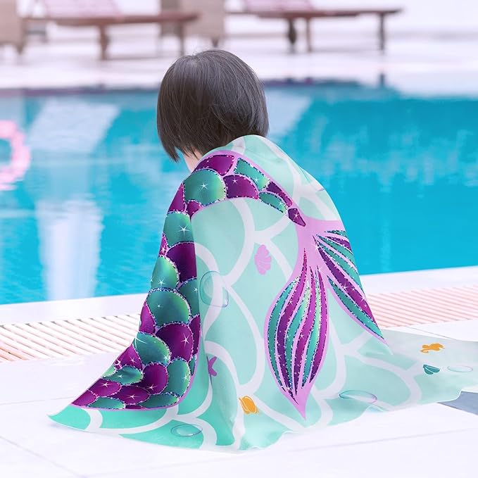 WERNNSAI Mermaid Kids Beach Towel for Girls - 30” x 60” Mermaid Sand Free Swim Towels for Girls Bath Pool Camping Travel Towel Quick Dry Ultra Absorbent Super Soft Beach Blanket Bath Shower Towel