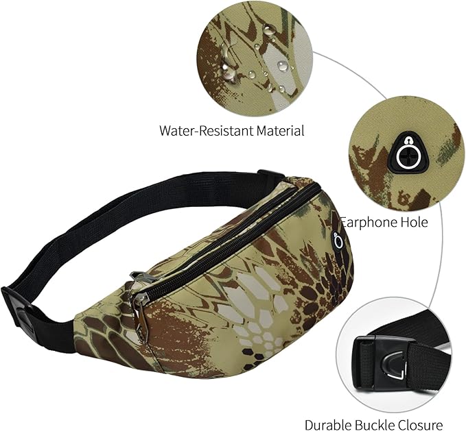 Fanny Packs for Men and Women, Waterproof Sports Waist Pack Bag for Travel Hiking Running Hands-free