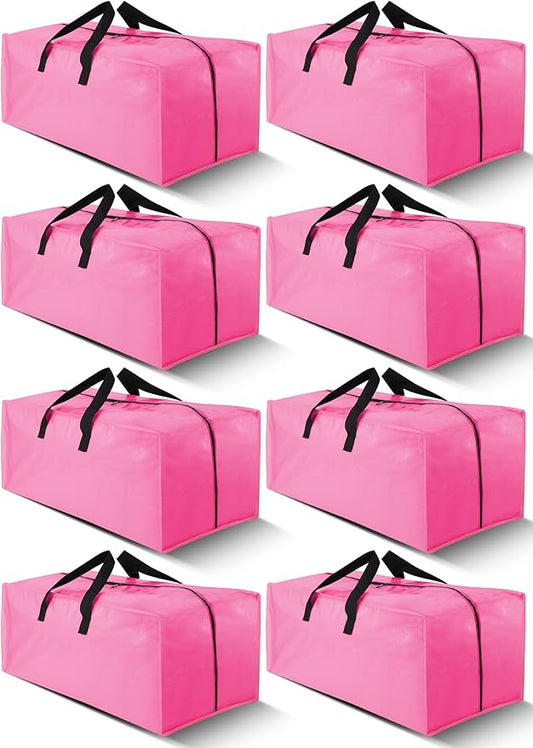 Cosy Family 8 Pack Heavy Duty Extra Large Moving Bags with Backpack Straps - Strong Handles & Zippers, Storage Totes For Space Saving, Fold Flat, Alternative to Moving Box (40 gal, Pink)
