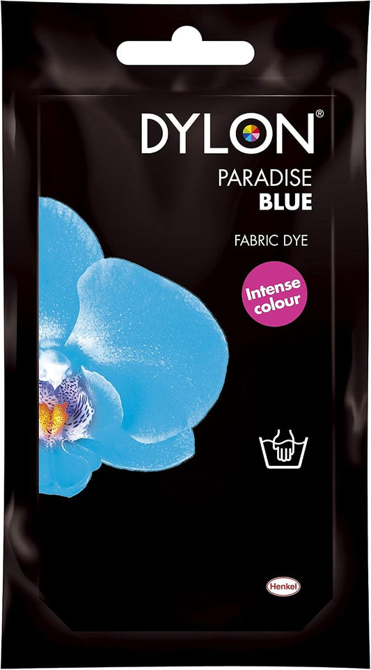 Dylon Hand Fabric Tie Dye used Worldwide by Best Designers, Multi-Purpose, Suitable for Small Natural Fabrics, Permanent and Easy to Apply, Color: Paradise Blue, Size: 1.76 oz (50 grams)