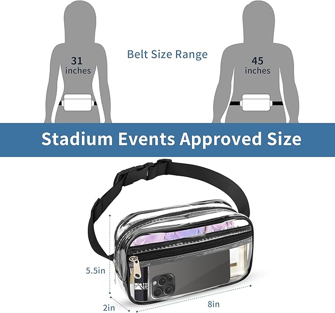 VOROLO Fanny Pack For Women And Men Crossbody Bag Belt Bag with Adjustable Strap Graduation Gifts Clear Black