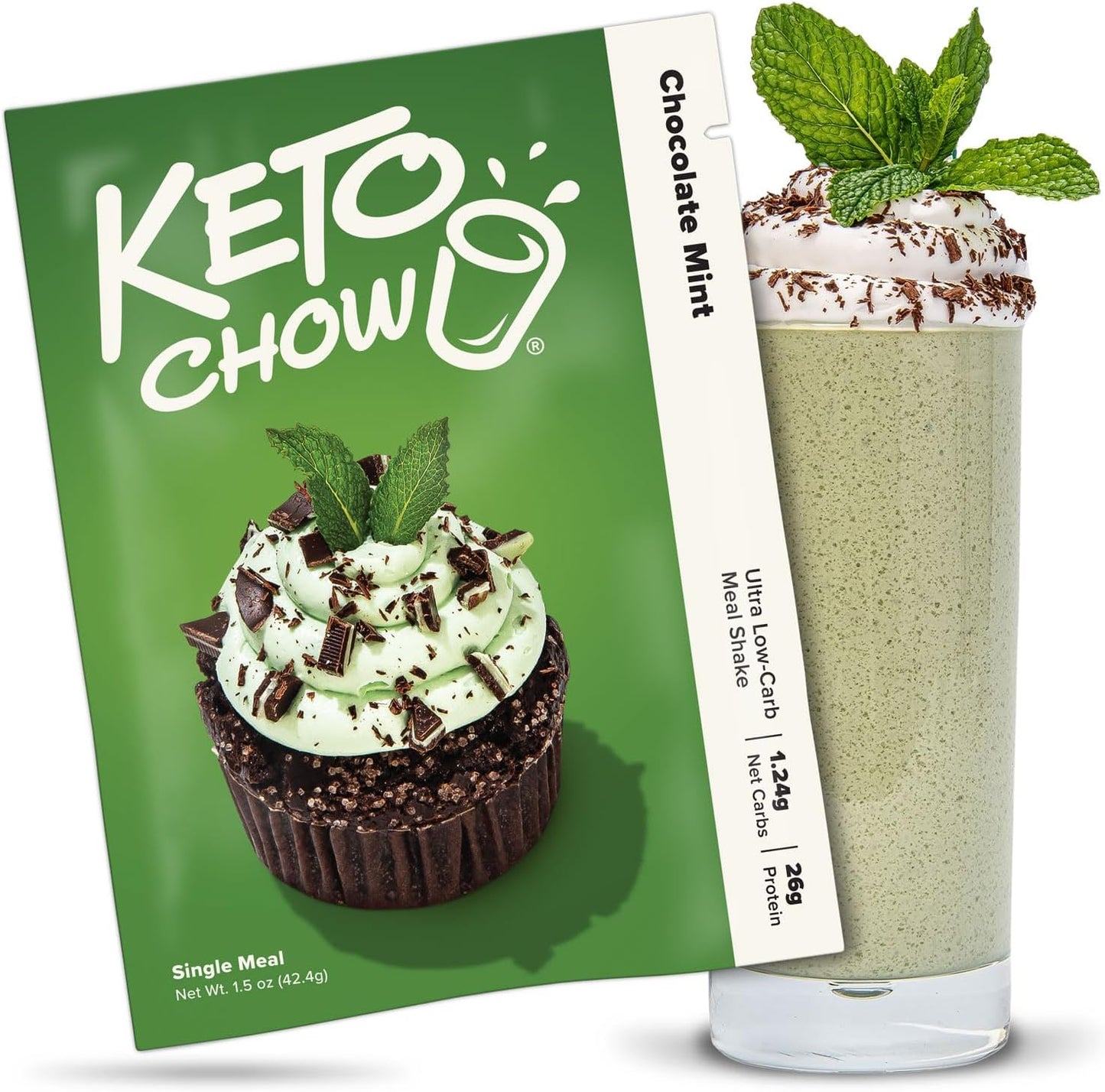 Keto Chow Chocolate Mint Meal Replacement Shake Powder, Nutritionally Complete Low Carb Meal, High Protein Breakfast or Lunch Replacement, Gluten Free, Keeps You Full for Hours, 1 Meal