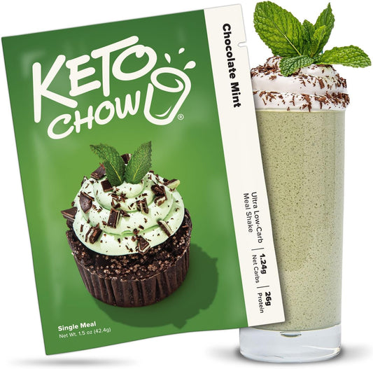 Keto Chow Chocolate Mint Meal Replacement Shake Powder, Nutritionally Complete Low Carb Meal, High Protein Breakfast or Lunch Replacement, Gluten Free, Keeps You Full for Hours, 1 Meal