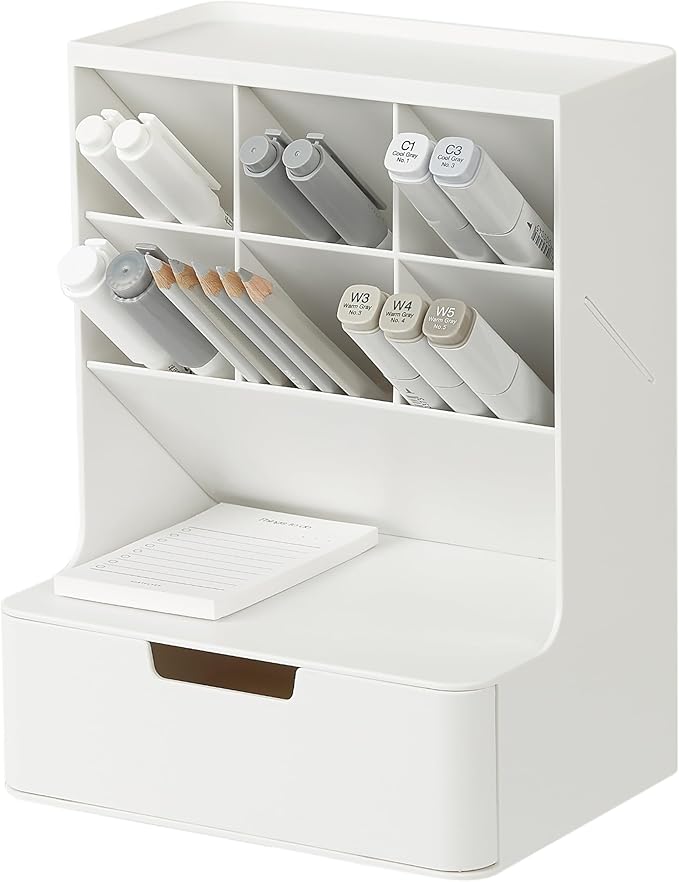 BLUE GINKGO Hive Desk Organizer â Vertical 6-Compartment, Full-drawer Storage â Space-Saving Pen Holder, Stationery Storage â Organizer for Office, School Supplies, Makeup (Made in Korea, White)