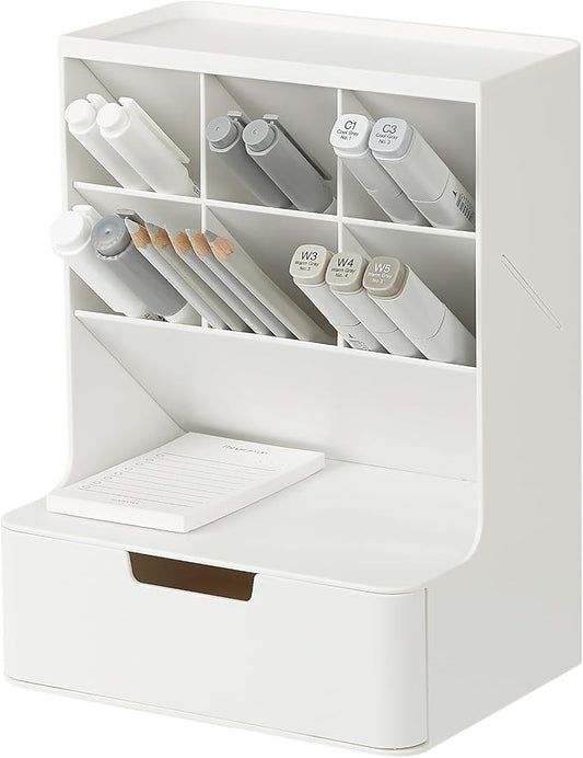 BLUE GINKGO Hive Desk Organizer â Vertical 6-Compartment, Full-drawer Storage â Space-Saving Pen Holder, Stationery Storage â Organizer for Office, School Supplies, Makeup (Made in Korea, White)